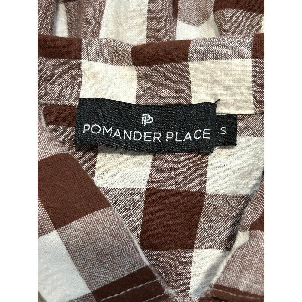 Pomander Place Tuckernuck Brown Gingham Peplum Button Down Shirt S 100% Cotton - Picture 10 of 11